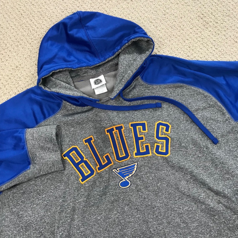 NHL St Louis Blues Hoodie Mens 2XL Grey Blue Raglan Polyester Pullover NHL Tag